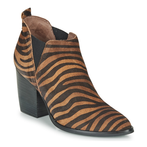 Shoes Women Ankle boots Wonders M4102-ZEBRATO-CUERO Brown / Black