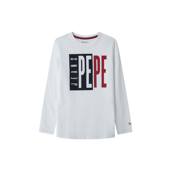 Clothing Boy Long sleeved tee-shirts Pepe jeans AARON White