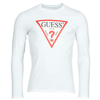 Clothing Men Long sleeved tee-shirts Guess CN LS ORIGINAL LOGO TEE White