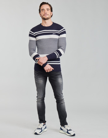 Clothing Men Jumpers Guess LONDON EMBOSSED STRIPED CN Marine / White