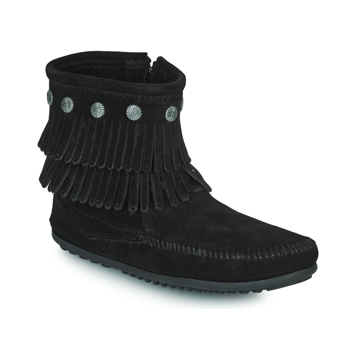 Shoes Women Mid boots Minnetonka DOUBLE FRINGE SIDE ZIP BOOT Black