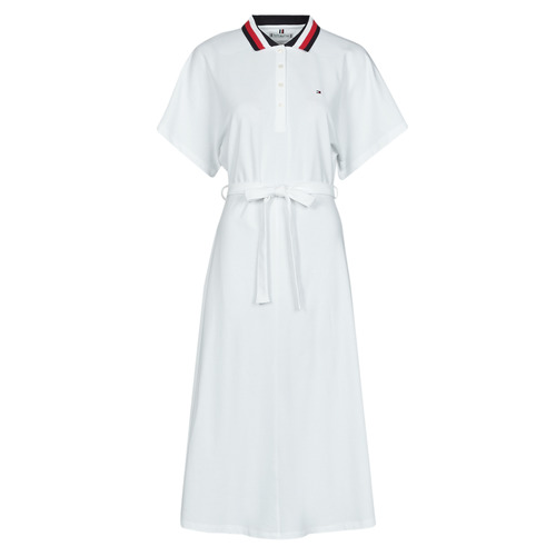 Clothing Women Short Dresses Tommy Hilfiger GBL STP FLARE MIDI POLO DRESS SS White