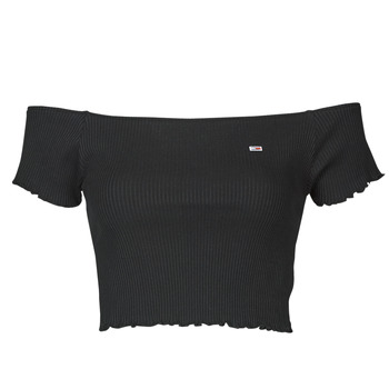Clothing Women Tops / Blouses Tommy Jeans TJW CROP RIB OFF SHOULDER TOP Black