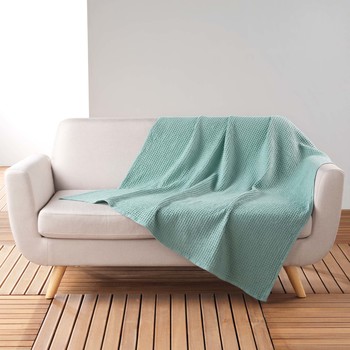 Home Blankets / throws Douceur d intérieur PLAID 125 x 150 CM COTON UNI GAUFRETTE CELADON Green
