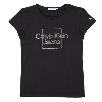 Clothing Girl Short-sleeved t-shirts Calvin Klein Jeans METALLIC BOX SLIM FIT T-SHIRT Black