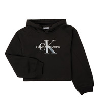 Clothing Girl Sweaters Calvin Klein Jeans GRADIENT MONOGRAM HOODIE Black