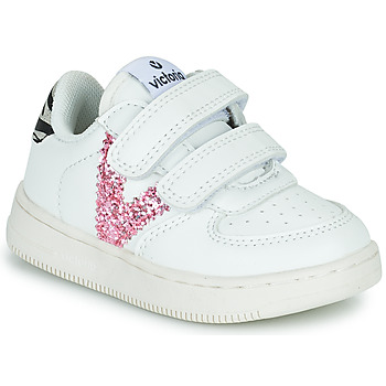 Shoes Girl Low top trainers Victoria TIEMPO EFECTO PIEL & FAN White / Pink