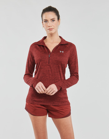 Clothing Women Long sleeved tee-shirts Under Armour Tech 1/2 Zip - Twist Chestnut / Red / Radio / Red / Metallic / Silver