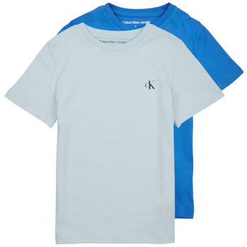 Clothing Boy Short-sleeved t-shirts Calvin Klein Jeans PACK MONOGRAM TOP X2 Blue / Blue