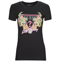 Clothing Women Short-sleeved t-shirts Guess SS CN TRIANGLE FLOWERS TEE Black