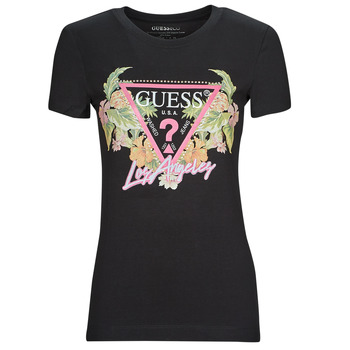 Clothing Women Short-sleeved t-shirts Guess SS CN TRIANGLE FLOWERS TEE Black