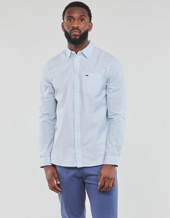 Clothing Men Long-sleeved shirts Tommy Jeans TJM ESSENTIAL STRIPE SHIRT White / Blue