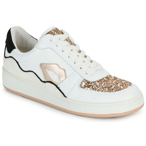 Shoes Women Low top trainers Bons baisers de Paname LOULOU BLANC ROSE GOLD GLITTER White / Pink / Gold