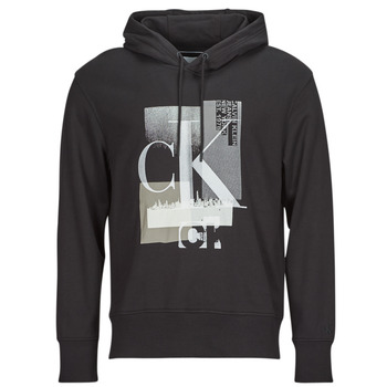 Clothing Men Sweaters Calvin Klein Jeans CONNECTED LAYER LANDSCAPE HOODIE Black