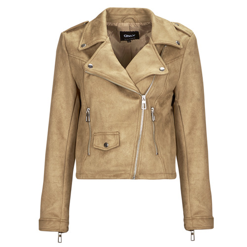Clothing Women Leather jackets / Imitation leather Only ONLSCOOTIE FAUX SUEDE BIKER JACKET OTW Beige