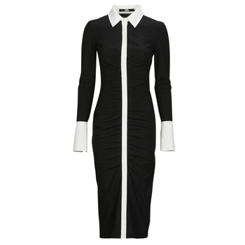 Clothing Women Long Dresses Karl Lagerfeld LSLV POLO DRESS Black / White