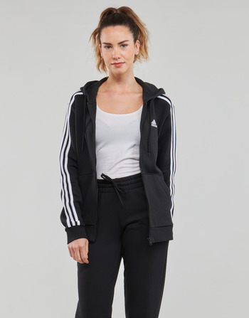 Clothing Women Track tops Adidas Sportswear 3S FL FZ HD Black / White
