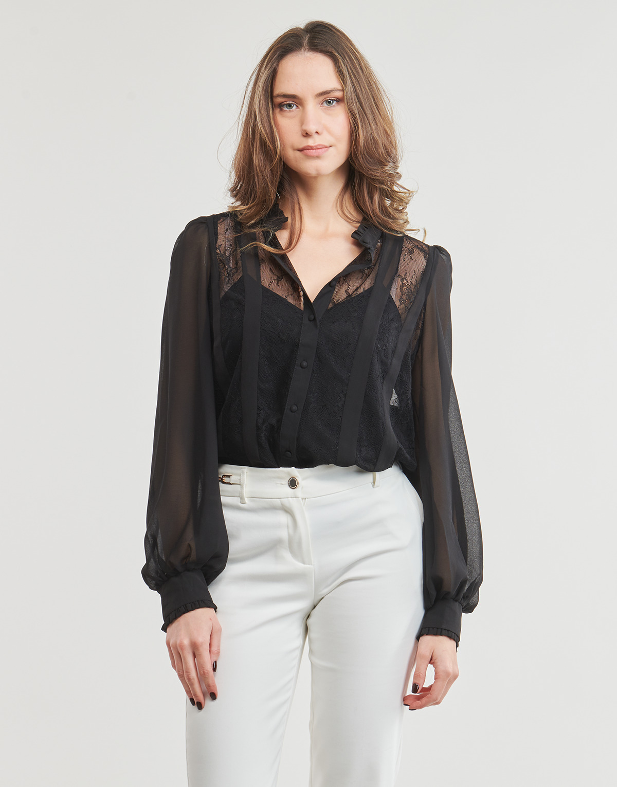 Clothing Women Tops / Blouses Only ONLHANNAH LS MIX LACE TOP  WVN Black