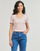 Clothing Women Short-sleeved t-shirts Calvin Klein Jeans WOVEN LABEL RIB V-NECK TEE Beige