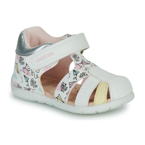 Shoes Girl Sandals Geox B ELTHAN GIRL White / Pink / Yellow