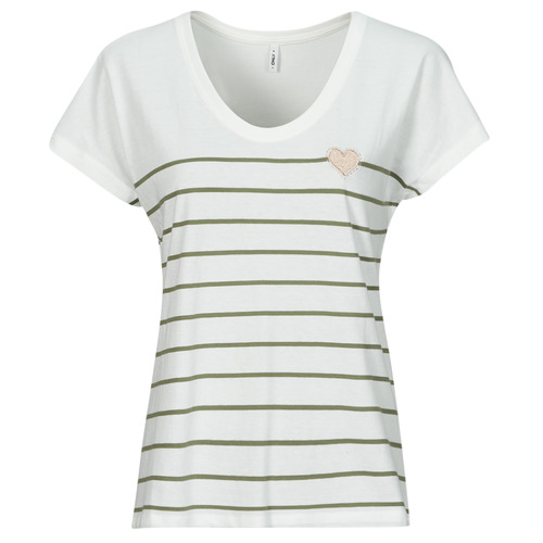 Clothing Women Short-sleeved t-shirts Only ONLEMILY Ecru / Green