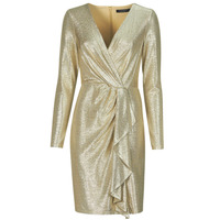 Clothing Women Short Dresses Lauren Ralph Lauren CINLAIT-LONG SLEEVE-COCKTAIL DRESS Gold