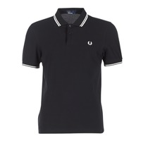 Clothing Men Short-sleeved polo shirts Fred Perry SLIM FIT TWIN TIPPED Black / White